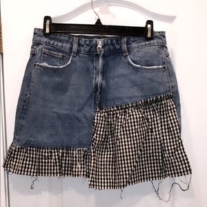 Zara Gingham Denim Skirt